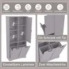 A collage of images showcasing a gray bathroom cabinet with various features and details. Náhľad obrázku produktu