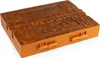 A closed, orange-brown, intricately carved box with latches, resembling a briefcase or game case. Anteprima dell’immagine prodotto