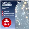 A marketing image for outdoor/indoor LED string lights, highlighting features like weather resistance and IP44 rating. Anteprima dell’immagine prodotto