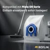 A vacuum cleaner bag is shown in the foreground with a vacuum cleaner in the background. Produktbild-Vorschau