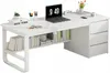 A white computer desk with shelves and drawers, featuring a laptop, books, and decorative items. Produktbild-Vorschau