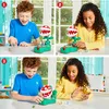 A collage of four images showing children playing with a Super Mario Piranha Plant Escape! game. Produktbild-Vorschau