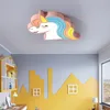 A child's bedroom with a unicorn-shaped ceiling light. Produktbild-Vorschau