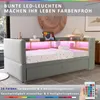 A bedroom scene featuring a modern bed with integrated LED lighting and storage. Produktbild-Vorschau