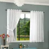 A window with curtains and a view of trees and grass outside. Produktbild-Vorschau