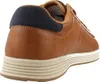 A close-up rear view of a brown leather sneaker with a blue fabric accent at the heel and a thick white sole. Anteprima dell’immagine prodotto