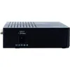 Side view of a black electronic device with ventilation holes on top and connection ports on the back. Produktbild-Vorschau