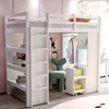A white loft bed with shelves and a small closet area, set in a child's bedroom with pink walls and decorative elements. Anteprima dell’immagine prodotto