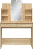 A wooden vanity table with a mirror and lights. Podgląd zdjęcia produktu