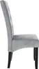 Side view of a single gray upholstered dining chair with black wooden legs. Produktbild-Vorschau