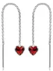 Silberne Durchzieher-Ohrhänger mit Kette und herzförmigem, rotem Zirkonia-Anhänger – modern, elegant und verspielt. Produktbild-Vorschau