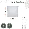 A diagram showing a pillow with dimensions and a size chart. Produktbild-Vorschau