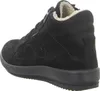 A black suede boot with a white fuzzy lining is shown from the side. Anteprima dell’immagine prodotto