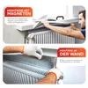 Two images showing how to install radiator foil, one using magnets and the other using adhesive. Produktbild-Vorschau