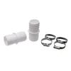 A product shot of two white hose connectors and four metal hose clamps on a white background. Produktbild-Vorschau
