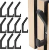 A collage showing multiple black hooks on a white background and a close-up of one hook attached to a wooden panel. Produktbild-Vorschau