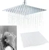 A square shower head with water spraying from it, and a black and white inset image of a woman enjoying a shower. Podgląd zdjęcia produktu