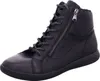 A black leather high-top boot with laces and a zipper on a white background. Anteprima dell’immagine prodotto