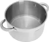 A stainless steel cooking pot with two handles, viewed from a high angle. Voir les images du produit