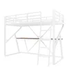 A white metal loft bed with a desk underneath, shown against a white background. Voir les images du produit