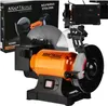 A product shot of a Kraft&Dele KD569 bench grinder, with its packaging visible in the background. Voir les images du produit