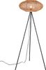 A floor lamp with a woven lampshade and a tripod base, isolated on a white background. Produktbild-Vorschau