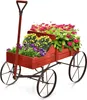 A red wooden wagon filled with various colorful flowers, set against a white background. Podgląd zdjęcia produktu