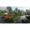 A serene landscape with a traditional Japanese temple and torii gates by a river. Náhľad obrázku produktu