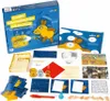 A collection of items from an escape advent calendar, including the box, cards, tokens, and other game pieces, laid out on a white background. Produktbild-Vorschau