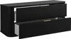 A black bathroom vanity cabinet with two drawers, one of which is partially open, revealing a gold handle. Náhled obrázku produktu