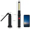 Diagrams showing the dimensions of a work light and a smartphone for scale. Produktbild-Vorschau