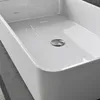 A close-up view of a white rectangular sink with a chrome drain. Produktbild-Vorschau