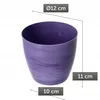 A purple marble-patterned flower pot with dimensions indicated by text overlays. Podgląd zdjęcia produktu