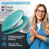 A woman is smiling and clapping her hands next to a turquoise toilet seat. Text overlays provide customer service information and company details. Náhled obrázku produktu