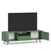 A green TV stand with a television on top, set against a white background. Podgląd zdjęcia produktu