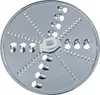 A close-up, top-down view of a single metal disc with various holes and cutting edges, likely a food processor attachment. Produktbild-Vorschau