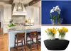 A collage of three images: a kitchen interior, white orchids in a clear vase, and yellow crocuses in a black planter. Podgląd zdjęcia produktu