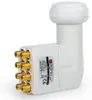 A white satellite LNB with multiple gold connectors, shown against a white background. Podgląd zdjęcia produktu