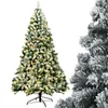 A flocked artificial Christmas tree with warm white LED lights and a metal stand, presented against a white background. Anteprima dell’immagine prodotto