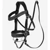 A black leather horse bridle with silver buckles and white stitching, displayed against a white background. Náhľad obrázku produktu