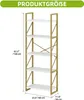 A white and gold 5-tier bookshelf with dimensions indicated. Produktbild-Vorschau