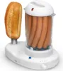 A white hot dog maker with sausages inside a clear container and a bun on a spike. Podgląd zdjęcia produktu