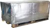A silver-colored pallet cover is shown on a wooden pallet. Produktbild-Vorschau