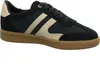 A single black sneaker with gold and tan accents and a brown sole, shown from the side against a white background. Voir les images du produit