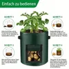 Dunkelgrüner Stoff-Kartoffel-Anzuchtbeutel mit klarem Fenster, das wachsende Kartoffeln im Inneren zeigt, mit Schritt-für-Schritt-Anleitung Produktbild-Vorschau