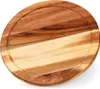 A round wooden cutting board with a grooved edge, presented on a white background. Produktbild-Vorschau