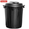 A black trash can with a lid, shown from the front on a white background. Podgląd zdjęcia produktu