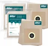 A collection of vacuum cleaner bags, some in packaging, some loose, arranged in a staggered formation. Produktbild-Vorschau