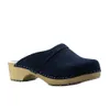 Damen-Holzclogs aus dunkelblauem Veloursleder mit Riemen – Produktbild-Vorschau 2