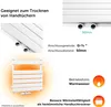 A collage of images and text describing a white towel radiator. Produktbild-Vorschau